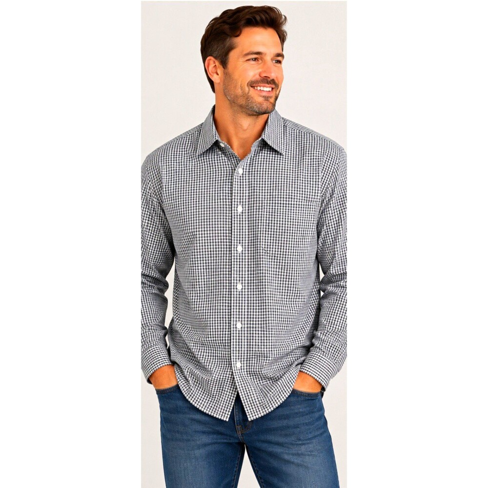 Haggar Men’s XL Black/White Check Long Sleeve Collared Button-Up Gingham